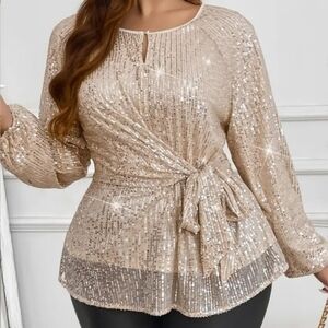 Sequin Tie-Front Blouse Size 2XL